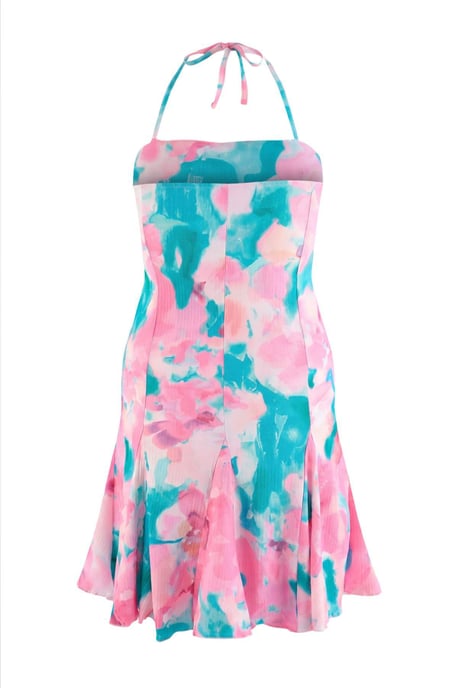 Trendyol Curve Dames Roze Grafisch Kort / Mini Mouwloos Skater Grote maten Jurk - Image 5