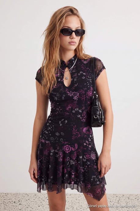 TRENDYOLMİLLA Dames Meerkleurig Effen Kort / Mini Kort Skater Jurken - Image 6