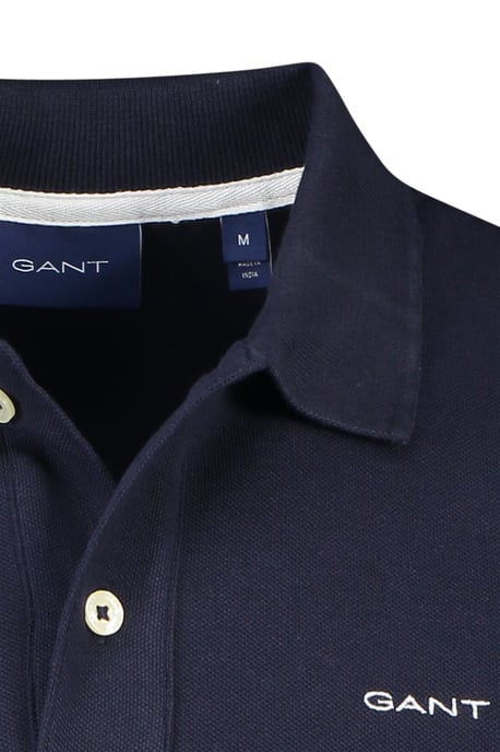 Gant polo donkerblauw effen katoen wijde fit 2-knoops - Image 3