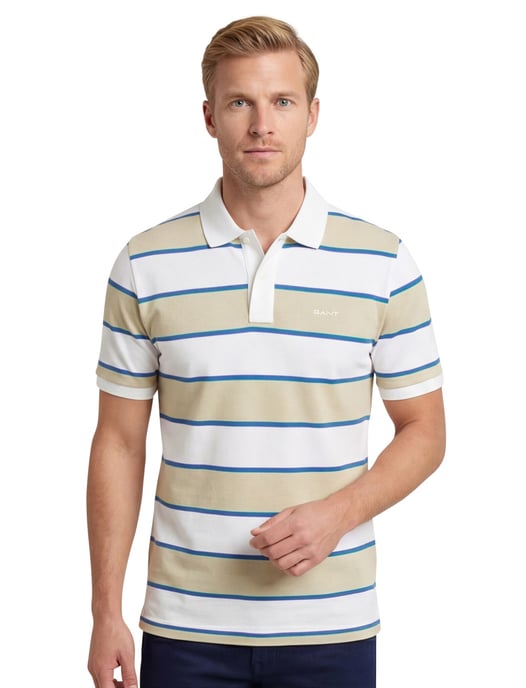 Gant korte mouw polo normale fit beige 2-knoops gestreept katoen - Image 1