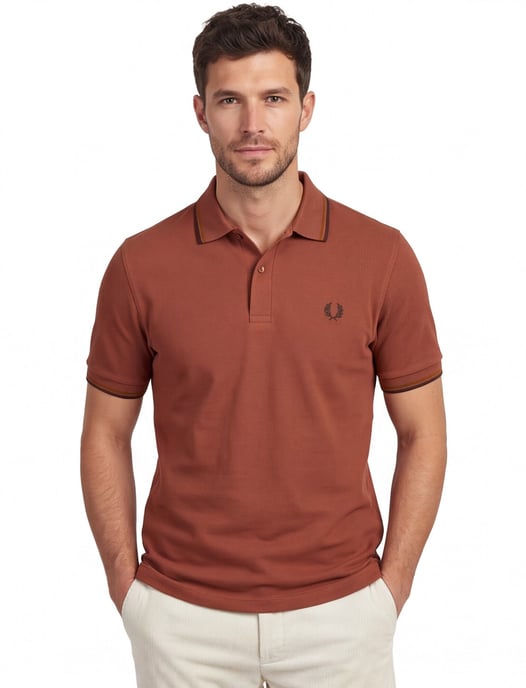 katoenen Fred Perry polo bruin normale fit effen - Image 1