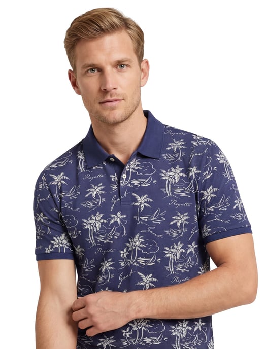 Gant polo donkerblauw geprint 2-knoops normale fit katoen - Image 1