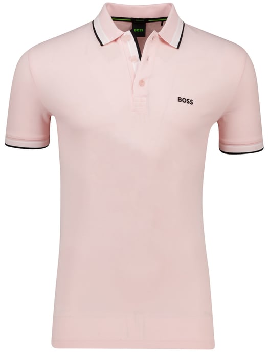 katoenen Boss Green polo roze effen korte mouw normale fit - Image 1