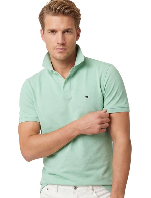 Tommy Hilfiger polo effen mintgroen katoen normale fit - Image 1