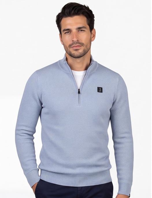 Butcher of blue half zip trui effen blauw normale fit - Image 1
