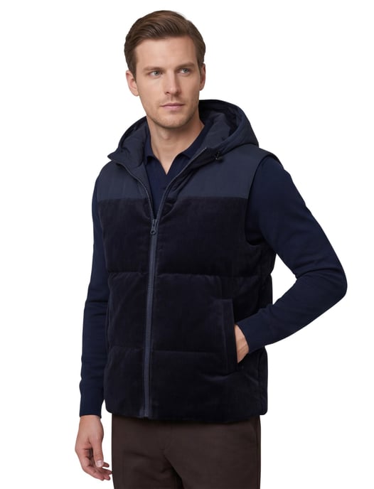 bodywarmer Profuomo donkerblauw corduroy - Image 1
