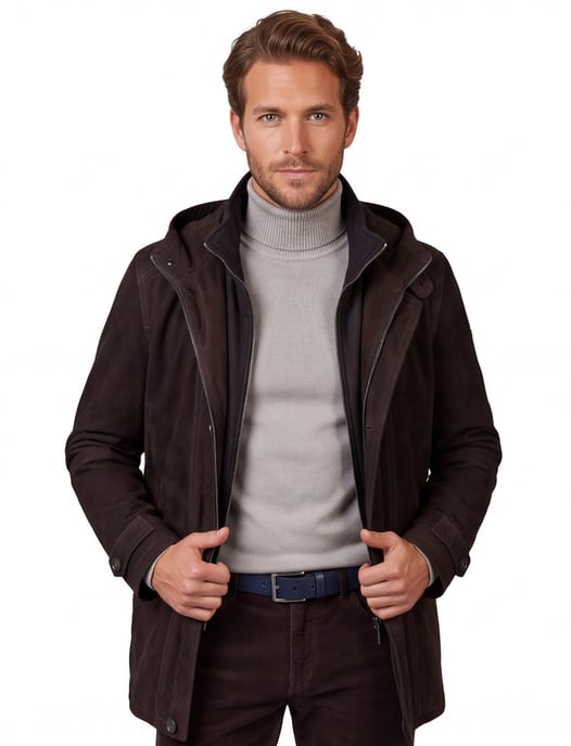 Bugatti winterjas wijde fit effen donkerbruin - Image 1