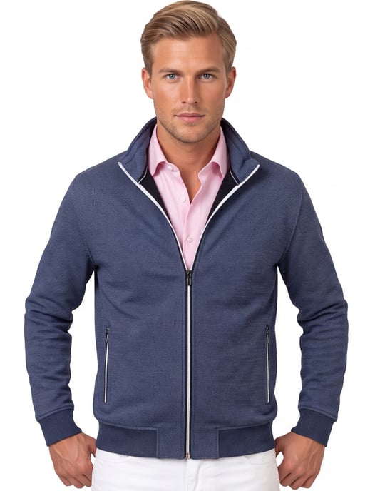 vest Baileys donkerblauw normale fit met boord witte rits - Image 1