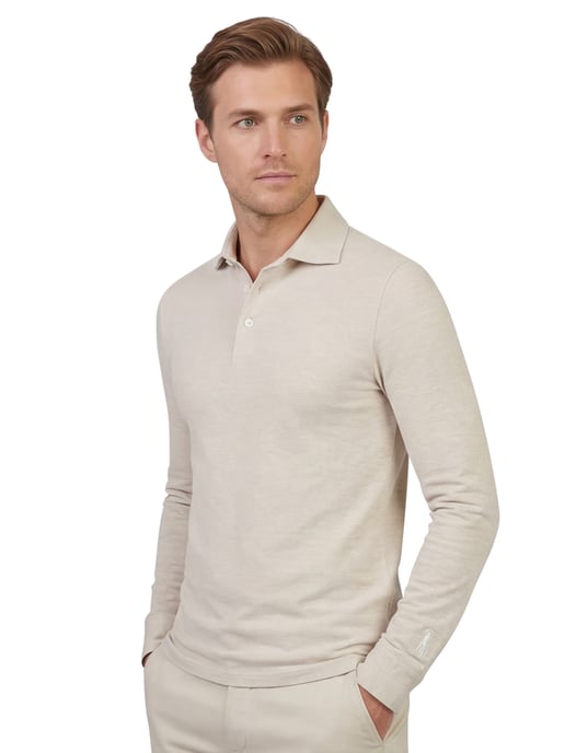 Beige gemeleerde Cavallaro poloshirt lange mouw 3 knoops - Image 1