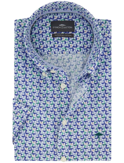 Overhemd Fynch Hatton blauw print korte mouw borstzak - Image 1