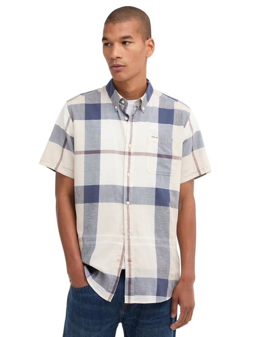 Overhemd Barbour Tailored Fit creme blauw geruit met borstzak - Image 1
