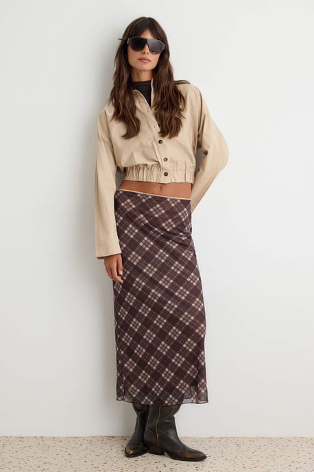 TRENDYOLMİLLA Dames Bruin Geruit Midi Bodycon Kokerrok- rok Rokken - Image 4
