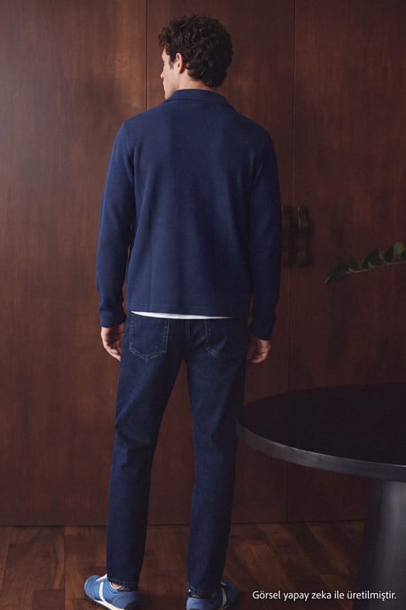 TRENDYOL MAN Heren Donkerblauw Effen Lang Regular fit Sweatshirts - Image 3