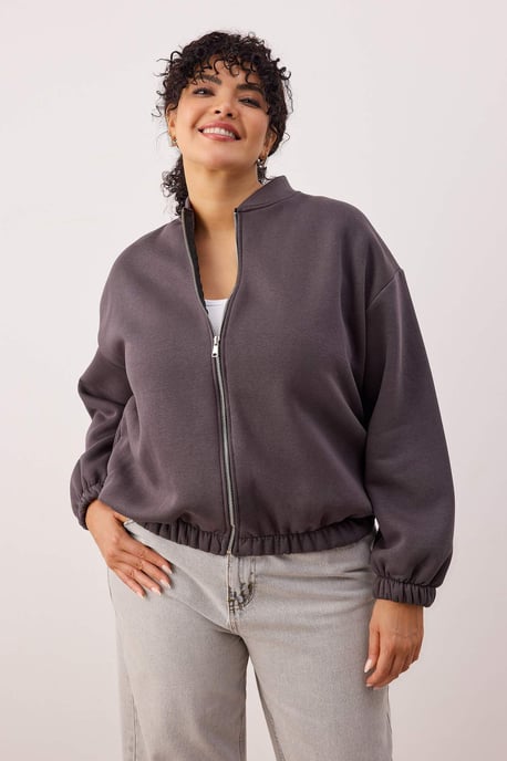 Trendyol Curve Dames Grijs Effen Lang Oversized Grote maten Sweatshirts - Image 1