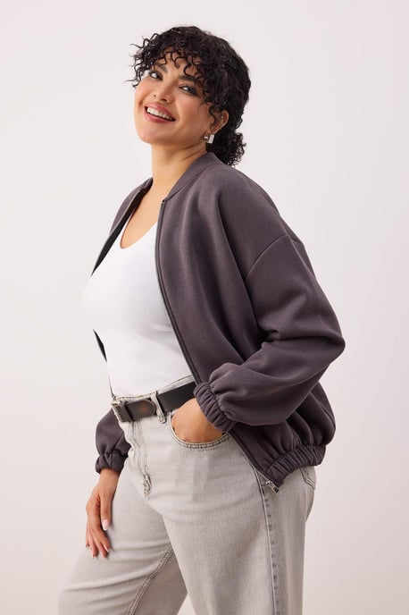 Trendyol Curve Dames Grijs Effen Lang Oversized Grote maten Sweatshirts - Image 6