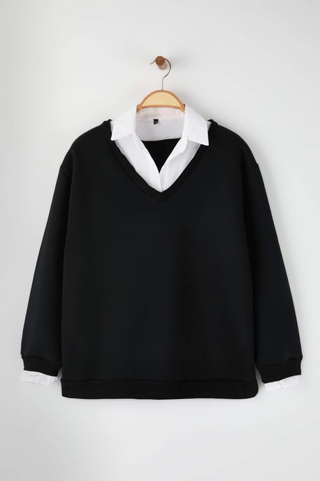 Trendyol Curve Dames Zwart Effen Lang Regular fit Grote maten Sweatshirts - Image 4