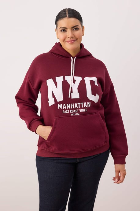 Trendyol Curve Dames Bordeaux Grafisch Lang Regular fit Grote maten Sweatshirts - Image 1