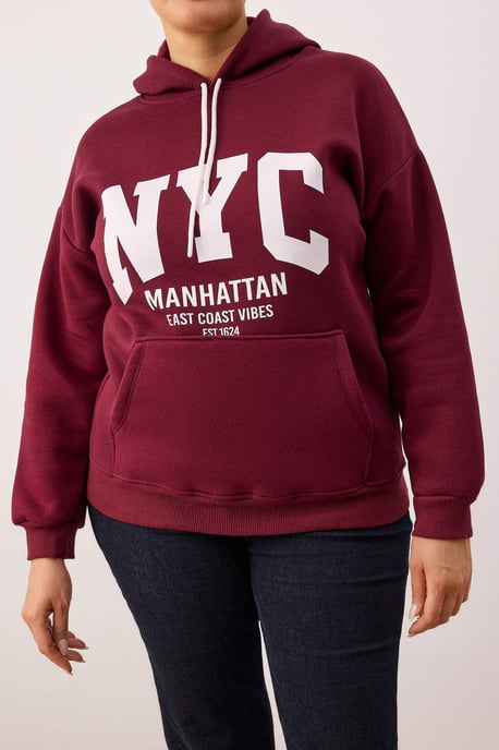 Trendyol Curve Dames Bordeaux Grafisch Lang Regular fit Grote maten Sweatshirts - Image 2