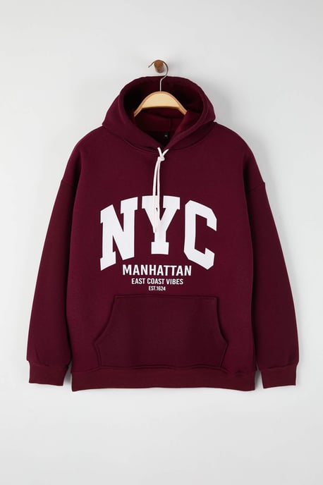 Trendyol Curve Dames Bordeaux Grafisch Lang Regular fit Grote maten Sweatshirts - Image 4