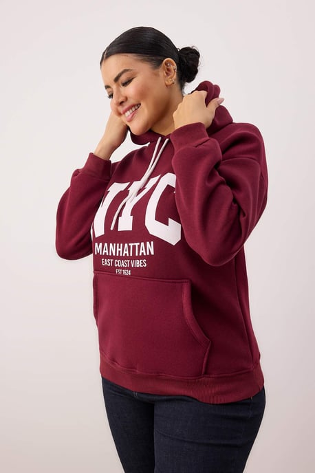 Trendyol Curve Dames Bordeaux Grafisch Lang Regular fit Grote maten Sweatshirts - Image 6