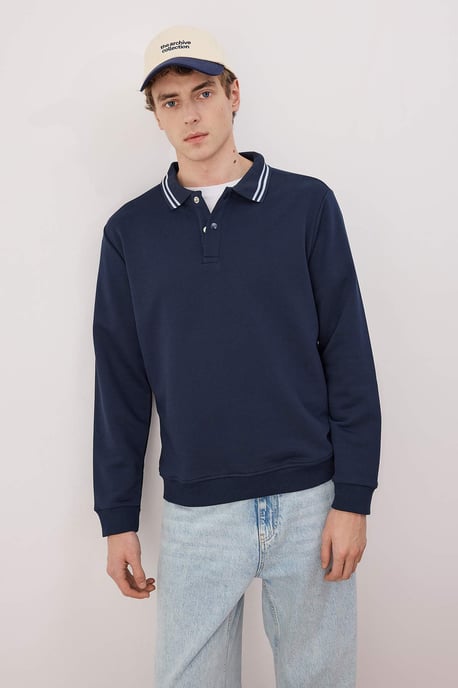 TRENDYOL MAN Heren Donkerblauw Effen Lang Regular fit Sweatshirts - Image 1