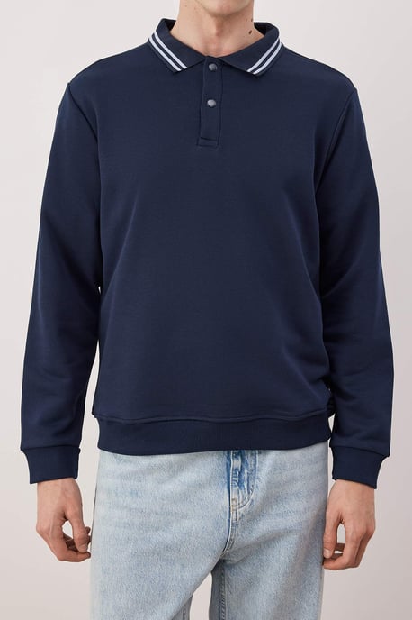 TRENDYOL MAN Heren Donkerblauw Effen Lang Regular fit Sweatshirts - Image 2