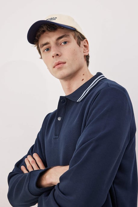 TRENDYOL MAN Heren Donkerblauw Effen Lang Regular fit Sweatshirts - Image 4