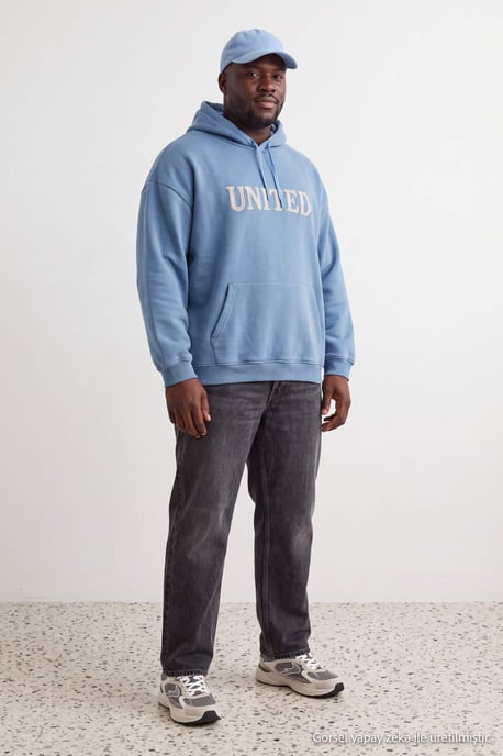 TRENDYOL MAN Unisex Blauw Slogan Lang Oversized Grote maten Sweatshirts - Image 1