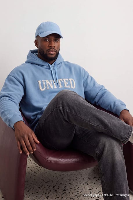 TRENDYOL MAN Unisex Blauw Slogan Lang Oversized Grote maten Sweatshirts - Image 2