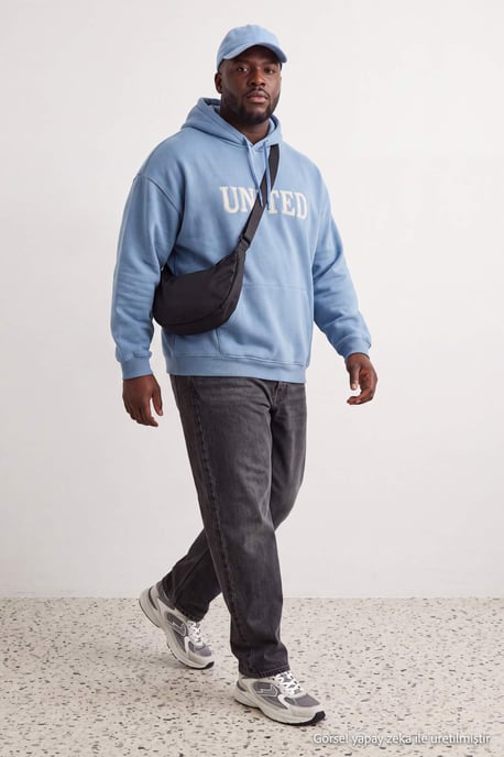 TRENDYOL MAN Unisex Blauw Slogan Lang Oversized Grote maten Sweatshirts - Image 3