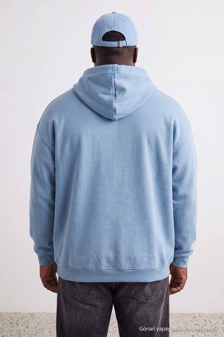 TRENDYOL MAN Unisex Blauw Slogan Lang Oversized Grote maten Sweatshirts - Image 4