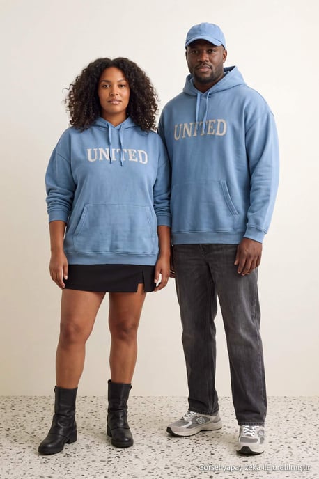 TRENDYOL MAN Unisex Blauw Slogan Lang Oversized Grote maten Sweatshirts - Image 5