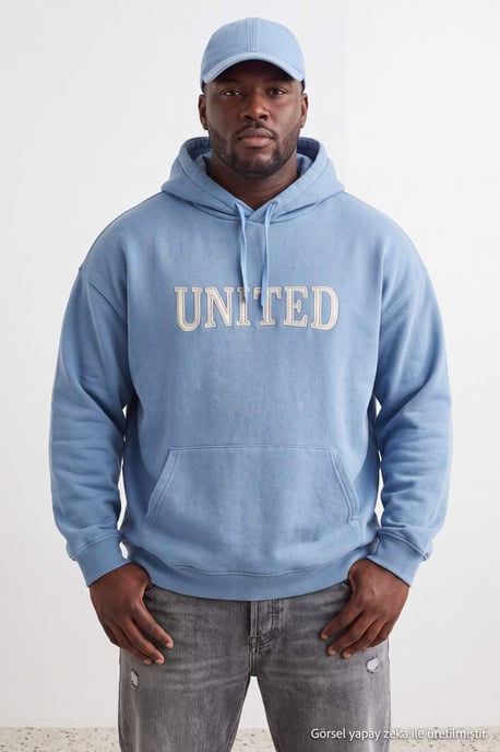 TRENDYOL MAN Unisex Blauw Slogan Lang Oversized Grote maten Sweatshirts - Image 6