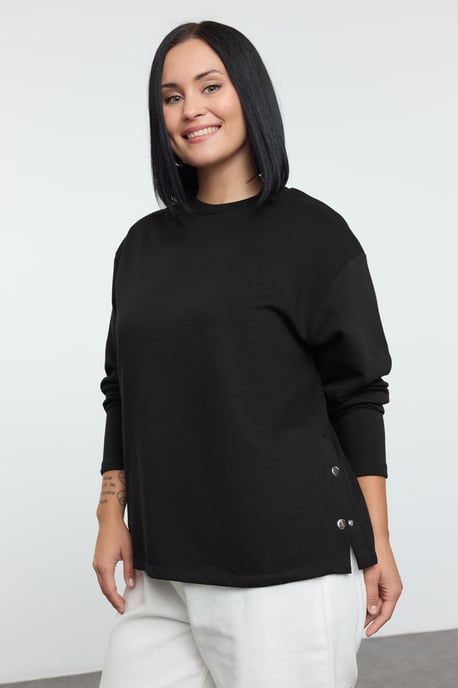 Trendyol Curve Dames Zwart Effen Lang Regular fit Grote maten Sweatshirts - Image 1