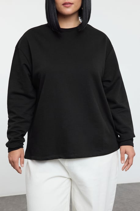 Trendyol Curve Dames Zwart Effen Lang Regular fit Grote maten Sweatshirts - Image 2