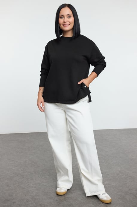 Trendyol Curve Dames Zwart Effen Lang Regular fit Grote maten Sweatshirts - Image 5
