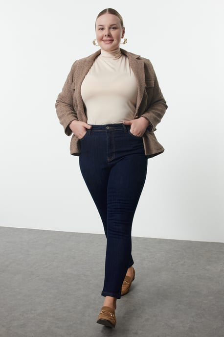 Trendyol Curve Dames Blauw Effen Skinny Hoge taille Grote maten Jeans - Image 1