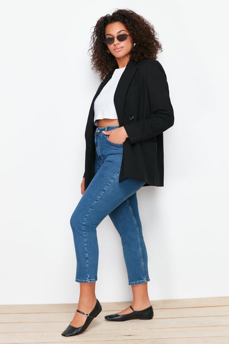 Trendyol Curve Dames Blauw Effen Skinny Hoge taille Grote maten Jeans - Image 1