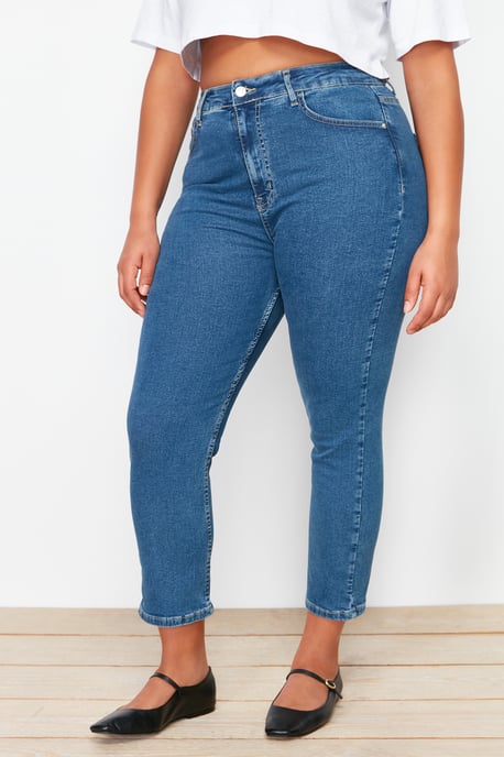 Trendyol Curve Dames Blauw Effen Skinny Hoge taille Grote maten Jeans - Image 2