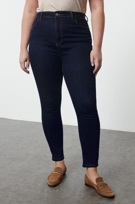Trendyol Curve Dames Blauw Effen Skinny Hoge taille Grote maten Jeans - Image 2
