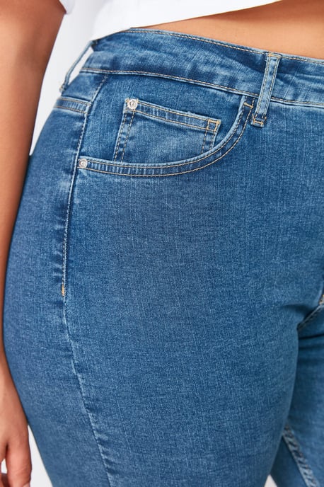 Trendyol Curve Dames Blauw Effen Skinny Hoge taille Grote maten Jeans - Image 3