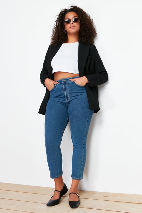 Trendyol Curve Dames Blauw Effen Skinny Hoge taille Grote maten Jeans - Image 4