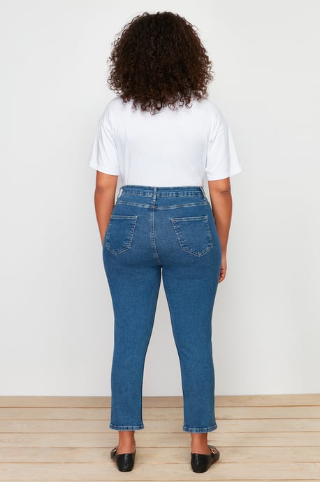 Trendyol Curve Dames Blauw Effen Skinny Hoge taille Grote maten Jeans - Image 5