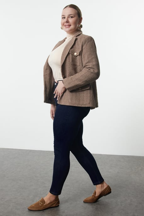Trendyol Curve Dames Blauw Effen Skinny Hoge taille Grote maten Jeans - Image 5
