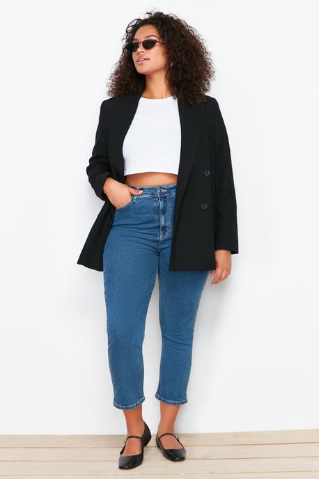Trendyol Curve Dames Blauw Effen Skinny Hoge taille Grote maten Jeans - Image 6