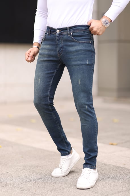 TRENDYOL MAN Heren Donkerblauw Effen Skinny Normale taille Jeans - Image 1