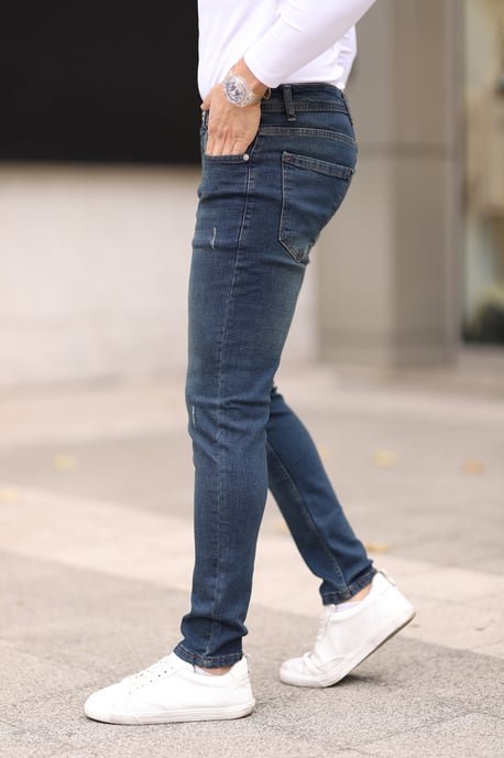 TRENDYOL MAN Heren Donkerblauw Effen Skinny Normale taille Jeans - Image 2