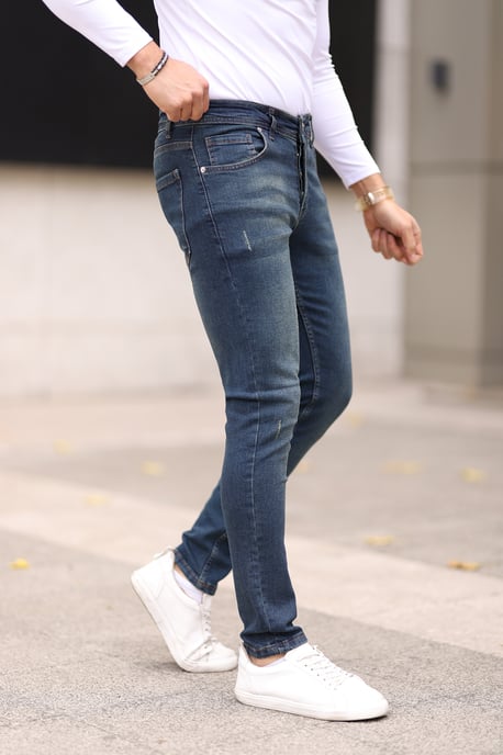 TRENDYOL MAN Heren Donkerblauw Effen Skinny Normale taille Jeans - Image 3