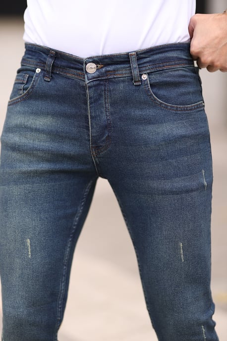 TRENDYOL MAN Heren Donkerblauw Effen Skinny Normale taille Jeans - Image 4