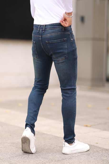 TRENDYOL MAN Heren Donkerblauw Effen Skinny Normale taille Jeans - Image 5